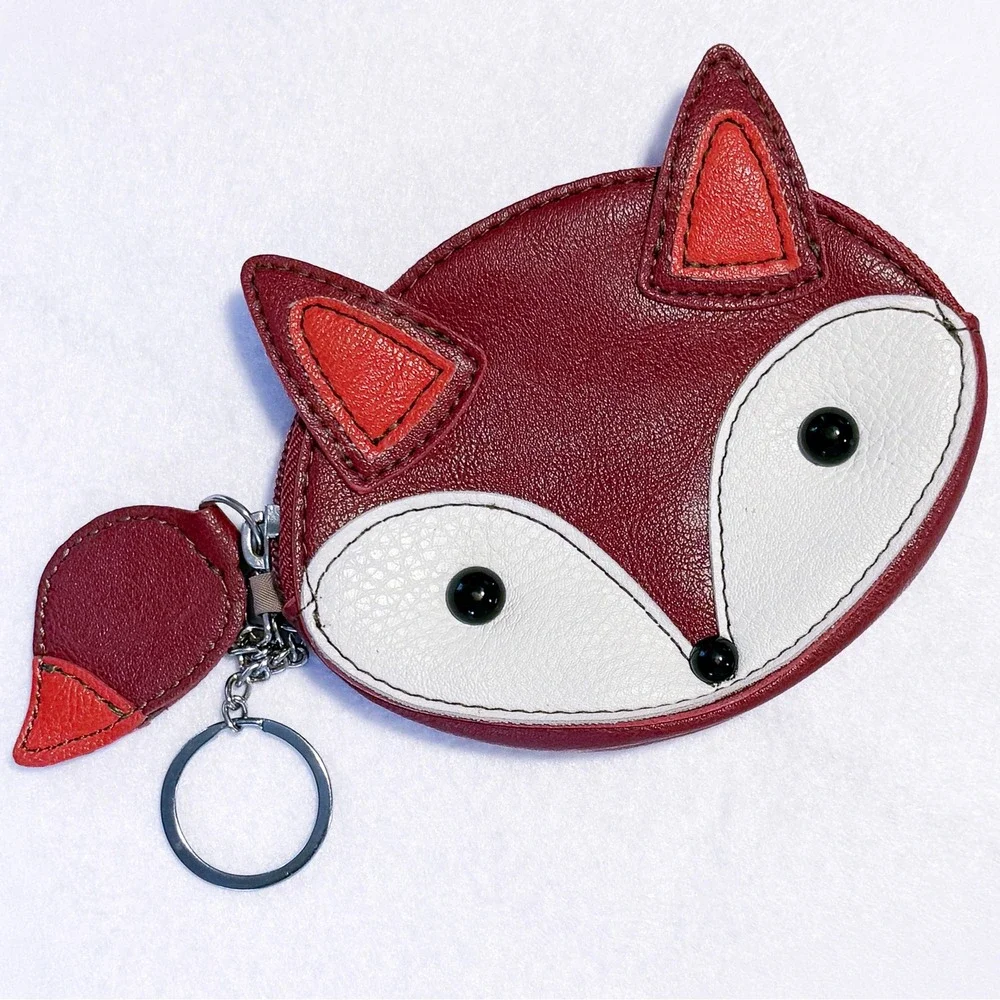Relic Fox Coin Purse Burgundy Faux Leather Keychain Animal Wallet